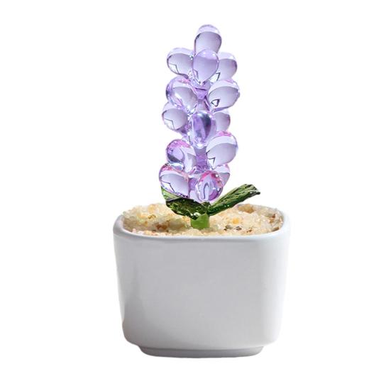 Handmade Glass Potted Plants Ornament Hand-Blown Glass Cactus Bean Sprout Floral Art Figurine Home Office Desktop Decoration