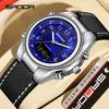 SANDA Multifunction Sports Waterproof Watch for Men - Trendy Casual Youth Leather Strap Wristwatch