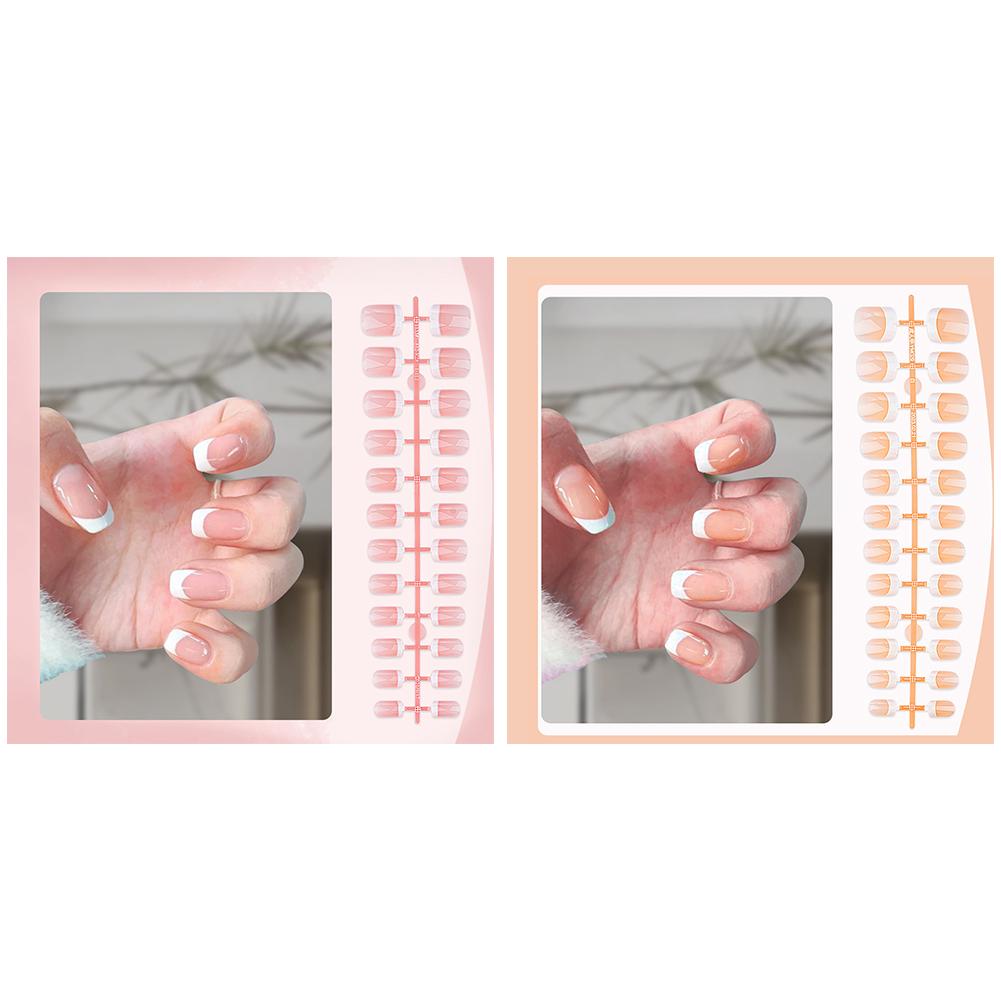 New French Style Fake Nails With White Edges And Pink Patches Wearing Nail Minimalist Nail High Q3V2