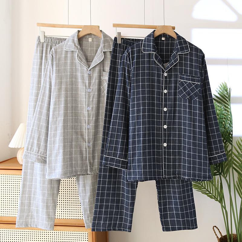 2026 New Spring and Autumn Men's Pajama Set 100% Cotton Long Sleeve Long Pants Two Piece Set Loose Large Home Clothes