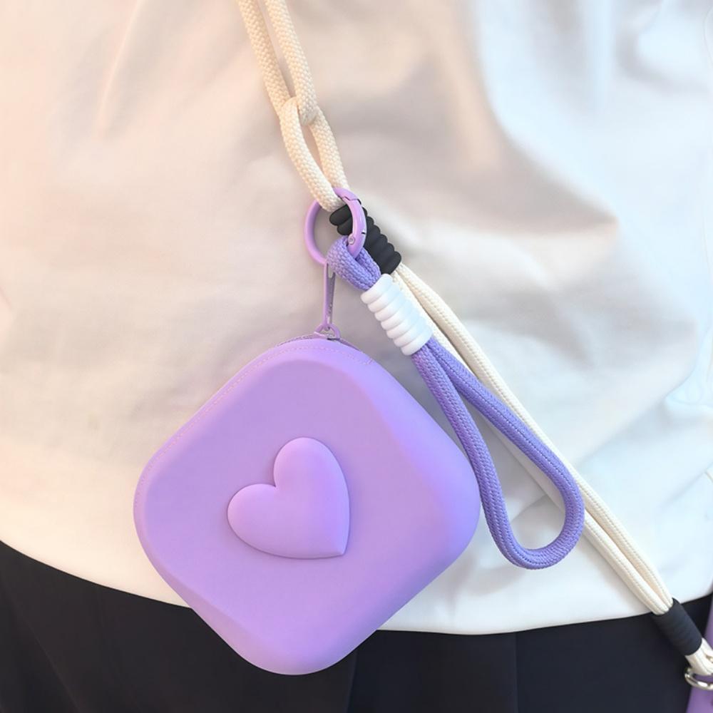 New Love Heart Storage Bag Silicone Coin Purse Wallet with Weaving Lanyard Portable Data Cable Earphone Organizer Key Pouch