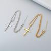 New Gold Color Cross Pendant Necklace for Men Women Pearl Chain Religious Stainless Steel Jewelry, Minimalist Accessory Gift