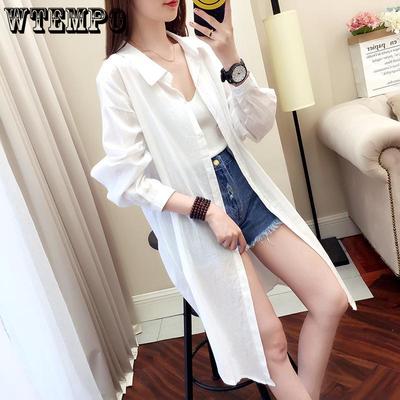 Ropa Protectora Solar para Mujer de Longitud Media Moda de Verano Camisa Holgada de Manga Larga Chaqueta Cardigan Fina