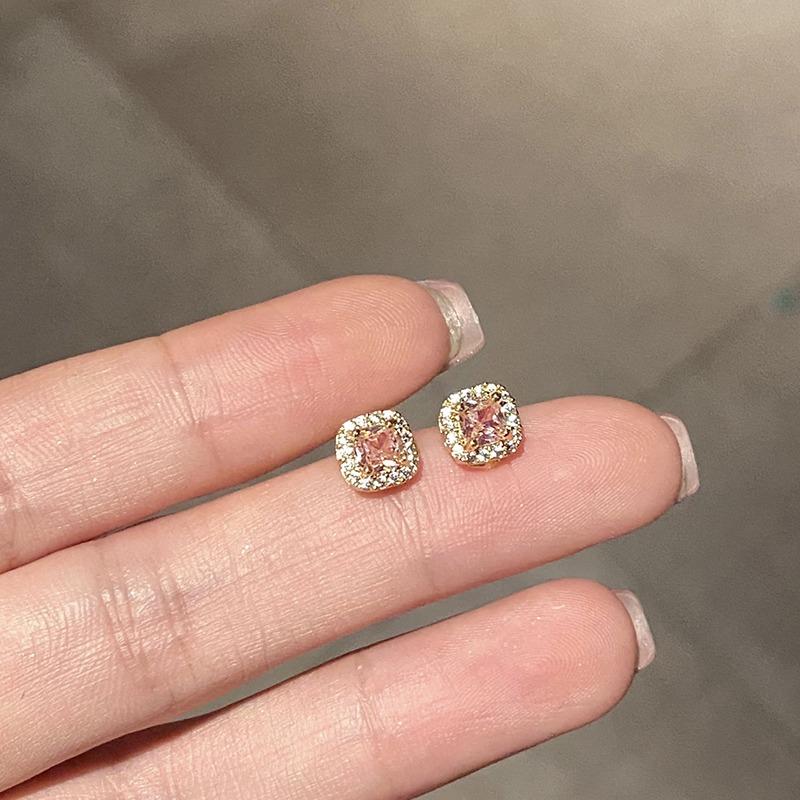 Fashionable 6mm Simple Square Artificial Crystal Hoop Earrings Classic Female Earrings Shiny Small Earrings For  Women Jewelry