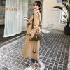 Fall Winter Women Jacket Double-breasted Buttons Solid Color Turn-down Collar with Belt Mid Length Windproof Outdoor Overcoat