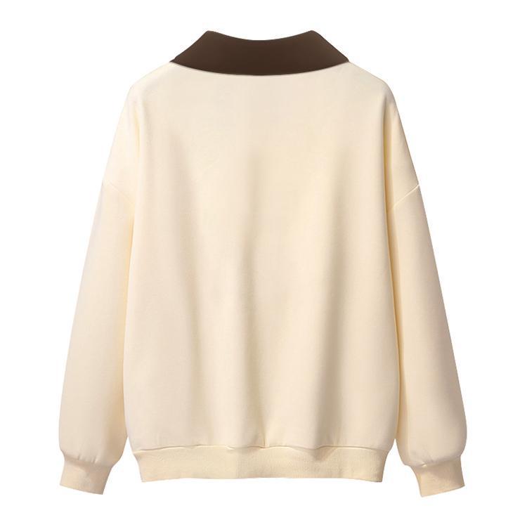 Plain Cotton Color-Block Polo Sweatshirt with Custom Logo, Turn-Down Collar, Loose Thin Fit for Autumn/Winter