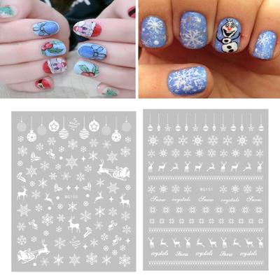 Nail Art Sticker, lichtechte Paste, leicht selbstklebend, DIY Mini Merry Christmas White Snow Nail Art Aufkleber für Frauen