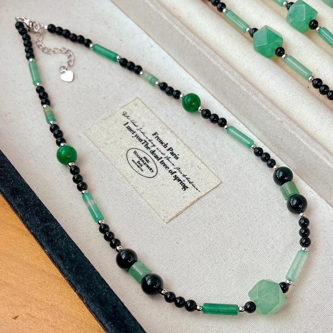 Retro Natural Black Agate Dongling Jade Design Sense Atmosphere Sense Niche Necklace Collarbone Chain