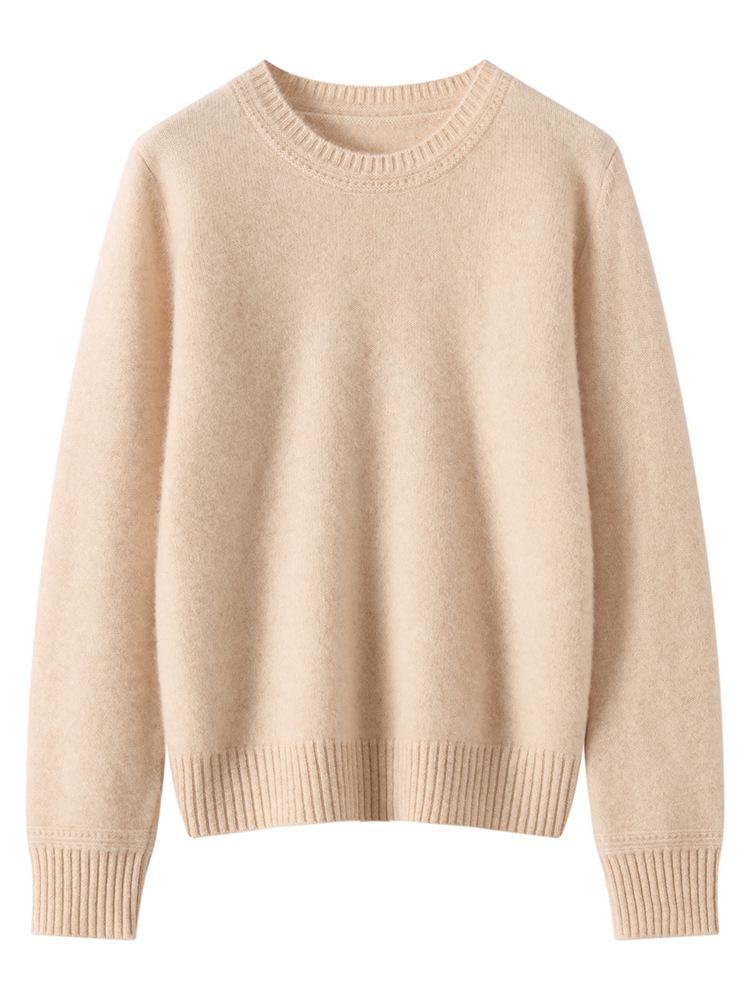 Women's Light Luxury Solid Color Hollow-Out Round Neck Cashmere Knit Base Layer for Fall/Winter