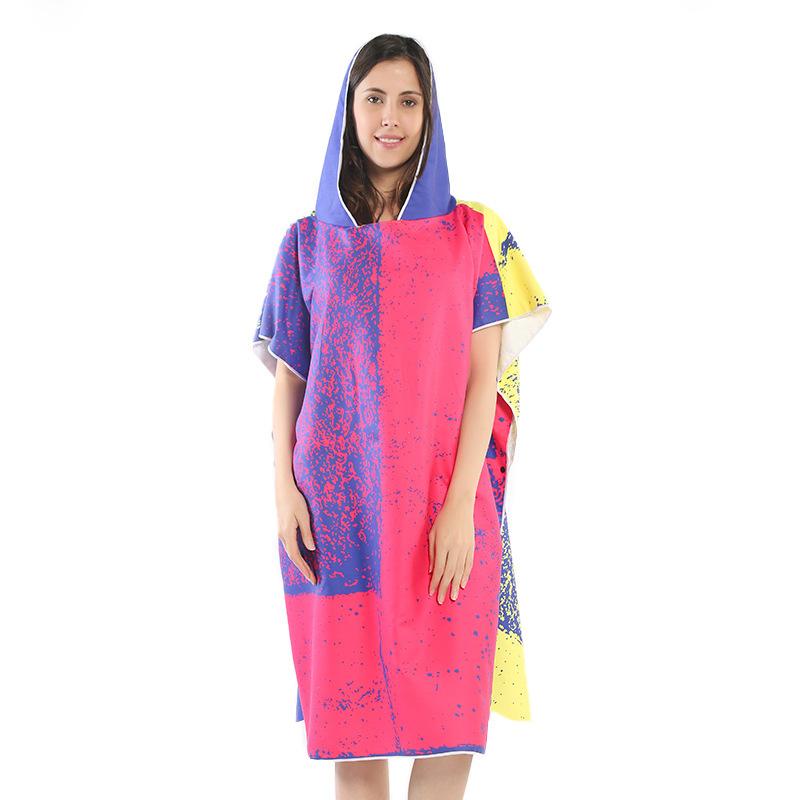 Quick-drying Swimming Towel Cape Cape Bath Towel Hooded Print Beach Swimming Surf Change Bathrobe
