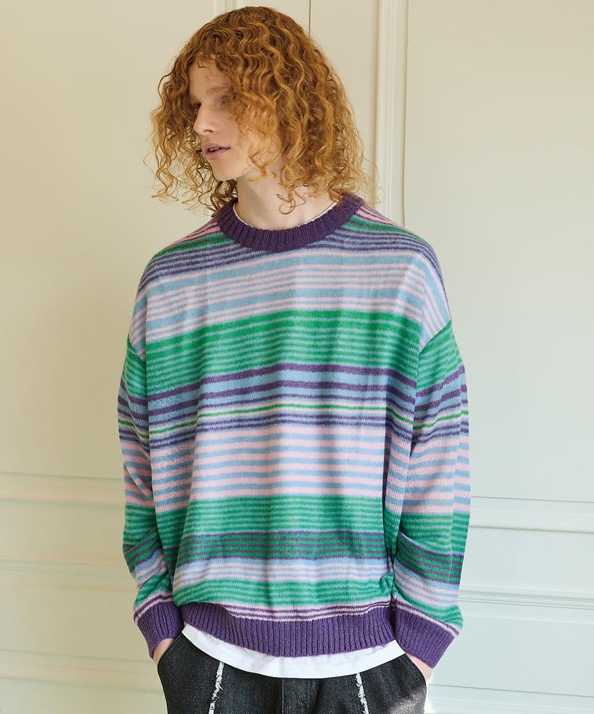 WAIKEI Multi-Stripe See-Through Knit Purple