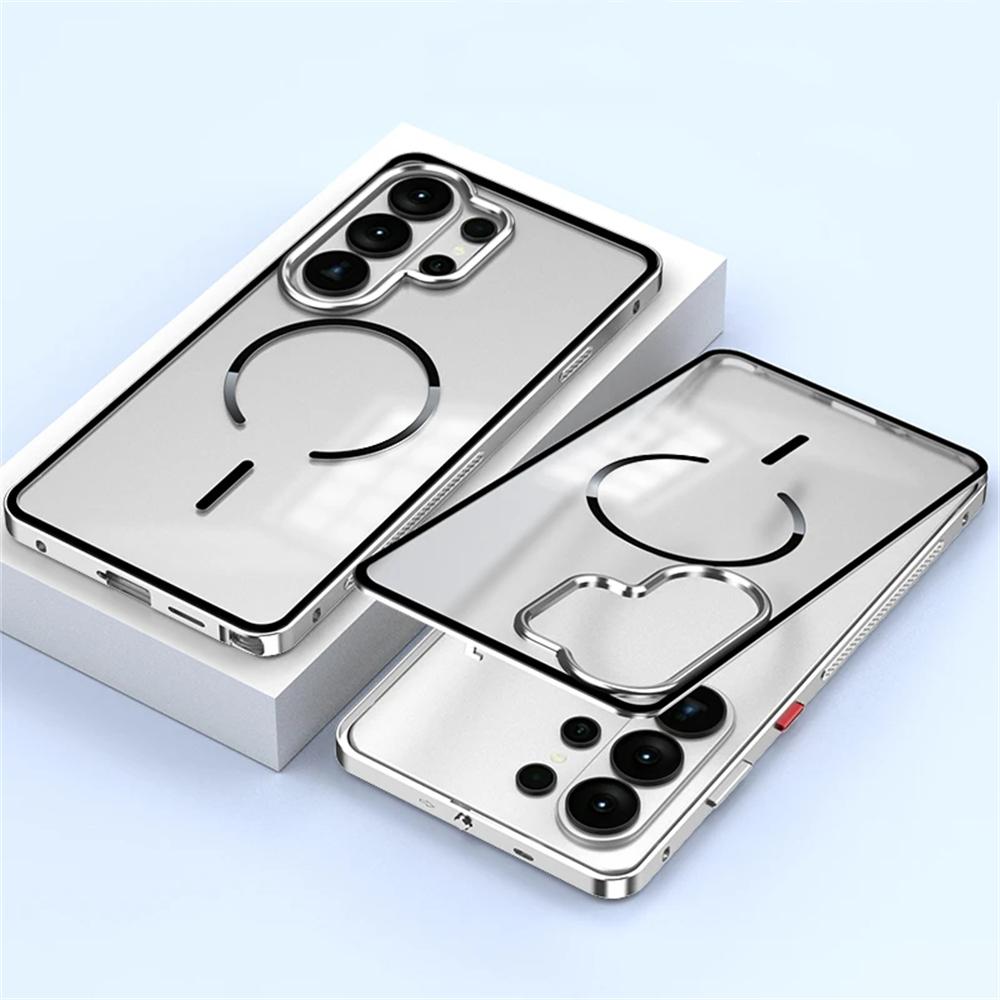 Luxury For Magsafe Magnetic Wireless Charging Phone Case For Samsung Galaxy S26 S25 S24 S23 Ultra Plus Aluminum Metal Clear Bumper Cover