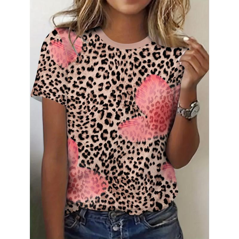 Summer New Round Neck Loose Short Sleeve Retro Casual T-shirt Women's 3D Casual Color Printing