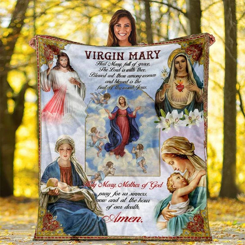 Our Lady of Guadalupe Pattern Flannel Throw Blanket Religion Mary Soft Cover Lightweight Warm for Bedroom Sofa Decor Kids Adults