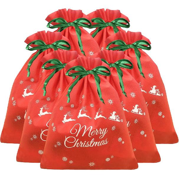 

Locenten 7 Packs 11.8 x 15.5 Christmas Drawstring Gift Bag Xmas Present Wrapping bags Party Favor Green зелёный
