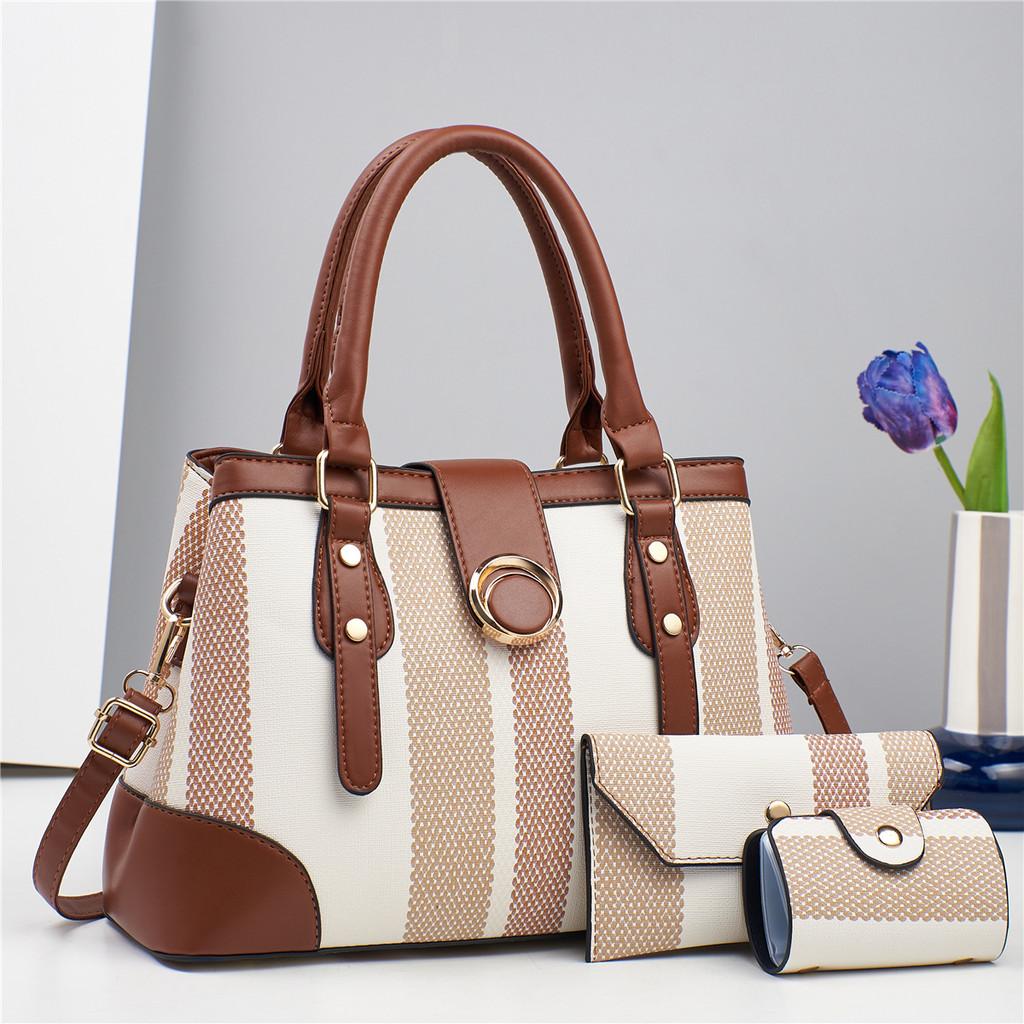Fashion Color Blocked Woven Texture Women Casual Handbag Wallet Card Bag Set For Daily Use And Street Style
