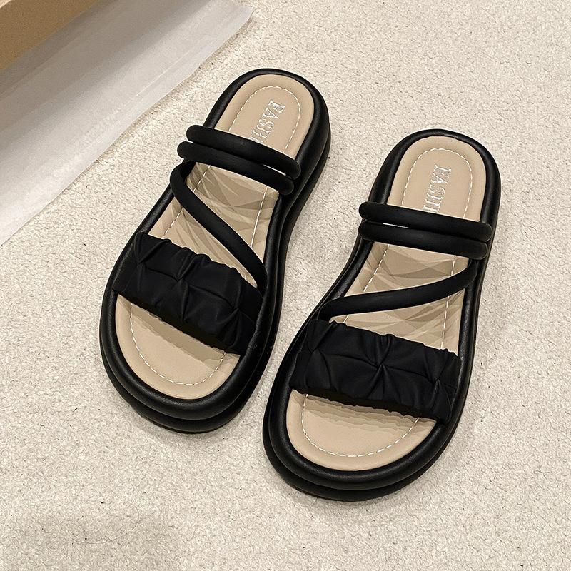 2025 new thick-soled sandals women's shoes summer wear sandals stepping on shit feeling fashion trend comfortable cool slippers women