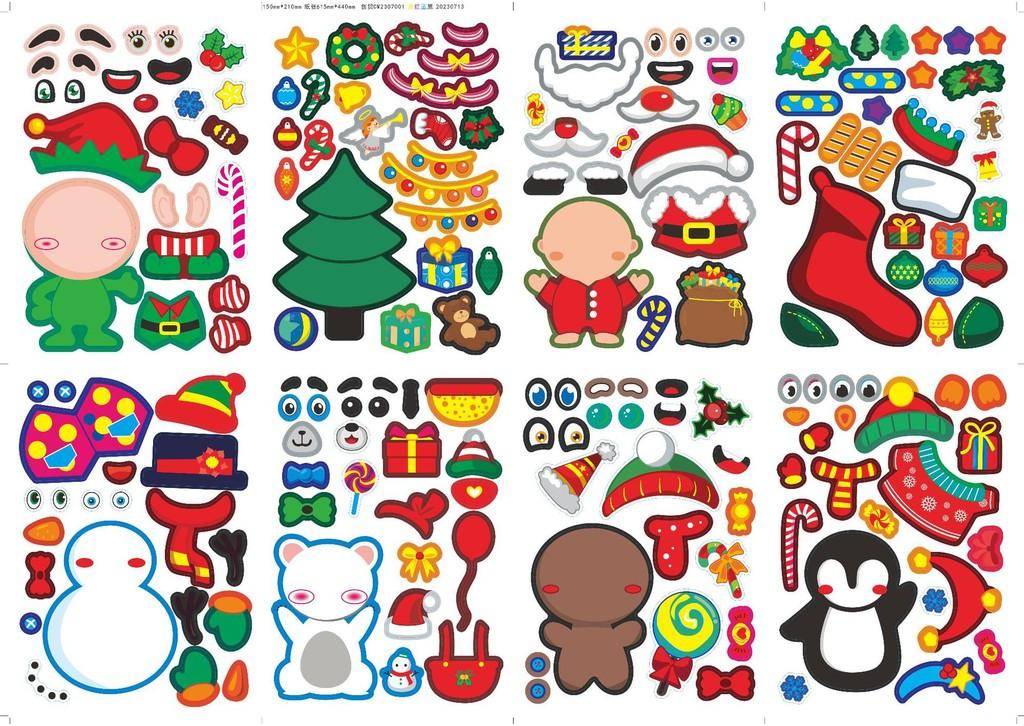 Festive Holiday Themed Childrens Stickers Featuring Santa And Snowmen For Creative Crafts