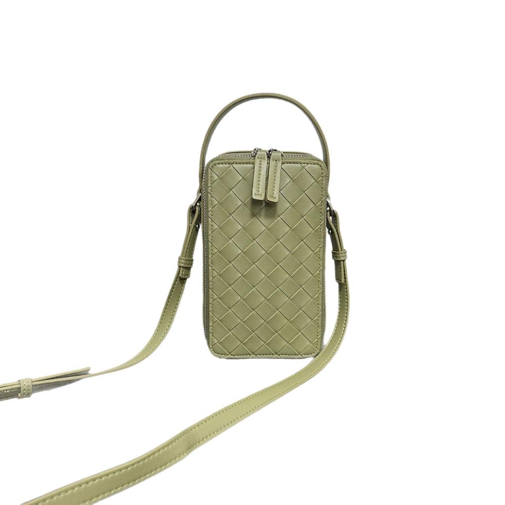 Leather woven mobile phone bag for women, summer new lightweight and simple mini square bag niche shoulder messenger bag