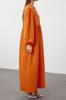 Women's Fashion Tile V-Neck Detailed Woven Linen Look Dress