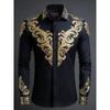 2026 Men's Light Luxury Retro Long Sleeve Shirt Gold 3D Printed Shirt Beach Vacation Outdoor Social Clothing Men