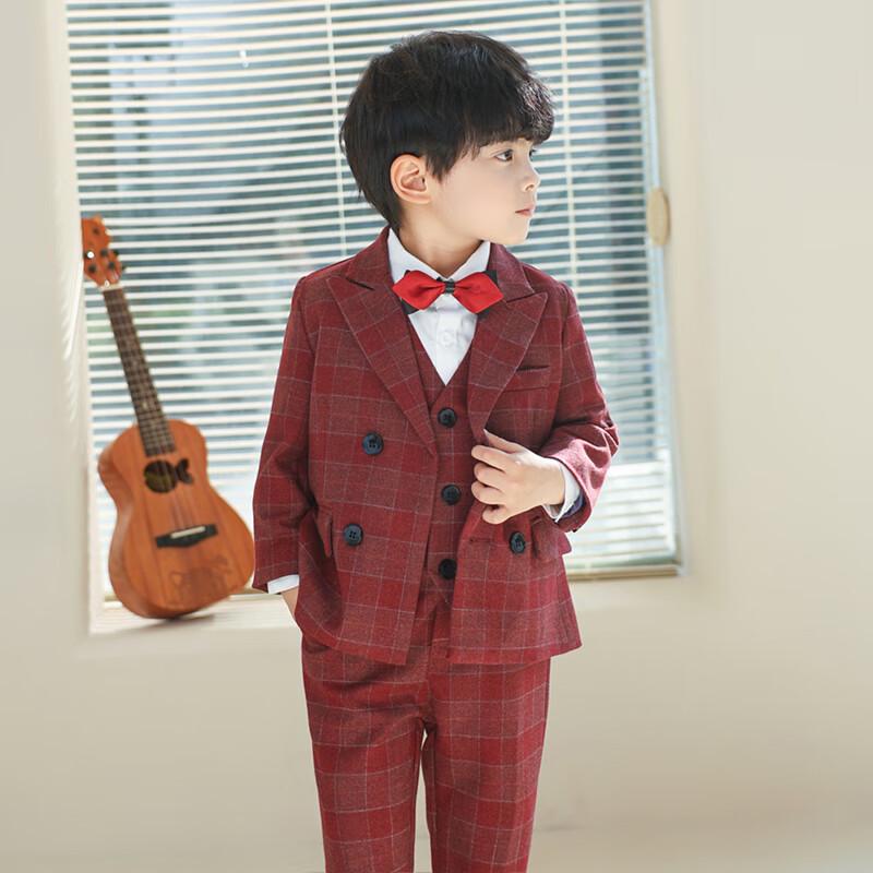 LUOBOBEIBEI Boys  Plaid Formal Suit Set 140