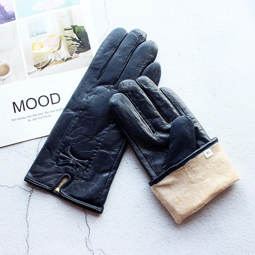 Vinter Varm Farge Lærhansker Dame Saueskinn Fløyelsfôr Mote Stripete Stil Vindtette Kjørehansker