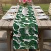 Summer Tropical Palm Leaf Linen Table Runner Party Decor Reusable Farmhouse Kitchen Dining Table Runner Wedding Decorations