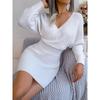 Autumn and Winter, Sexy Cross V-neck, Bat Sleeves, Hip Hugging Skirt, Dress, Woolen Dress, Women's Clothing