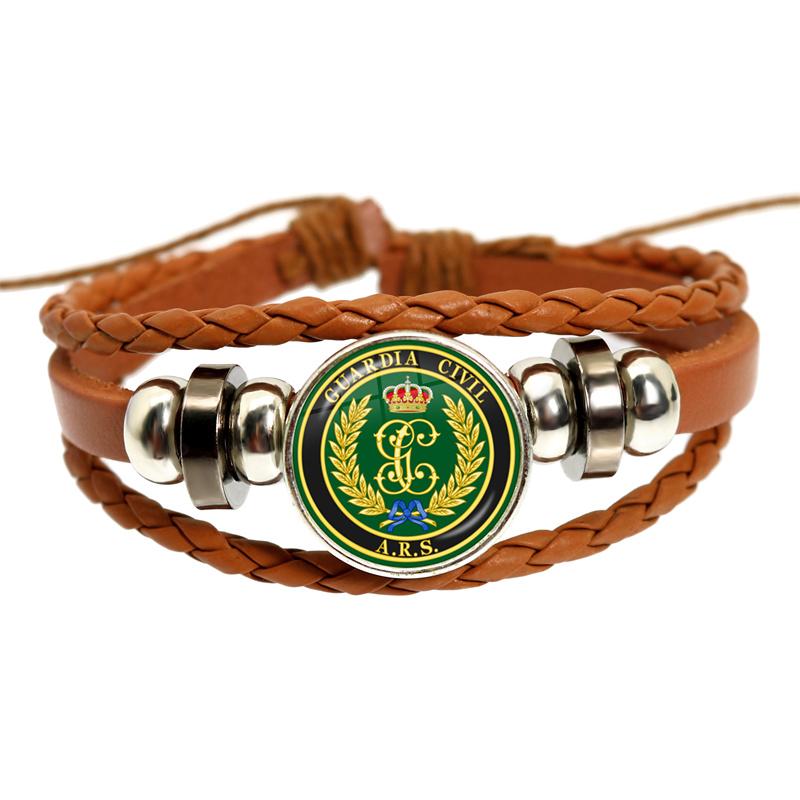 España Guardia Civil El Honor Es Mi Divisa Glass Leather Bracelets Multilayer Spanish Police Braided Bracelets Bangles Jewelry