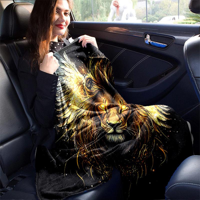 1pc Golden Winged Lion Blanket  Soft and Warm Home Decorative for All Seasons, Living Room, Travel, Camping, Car Blankets