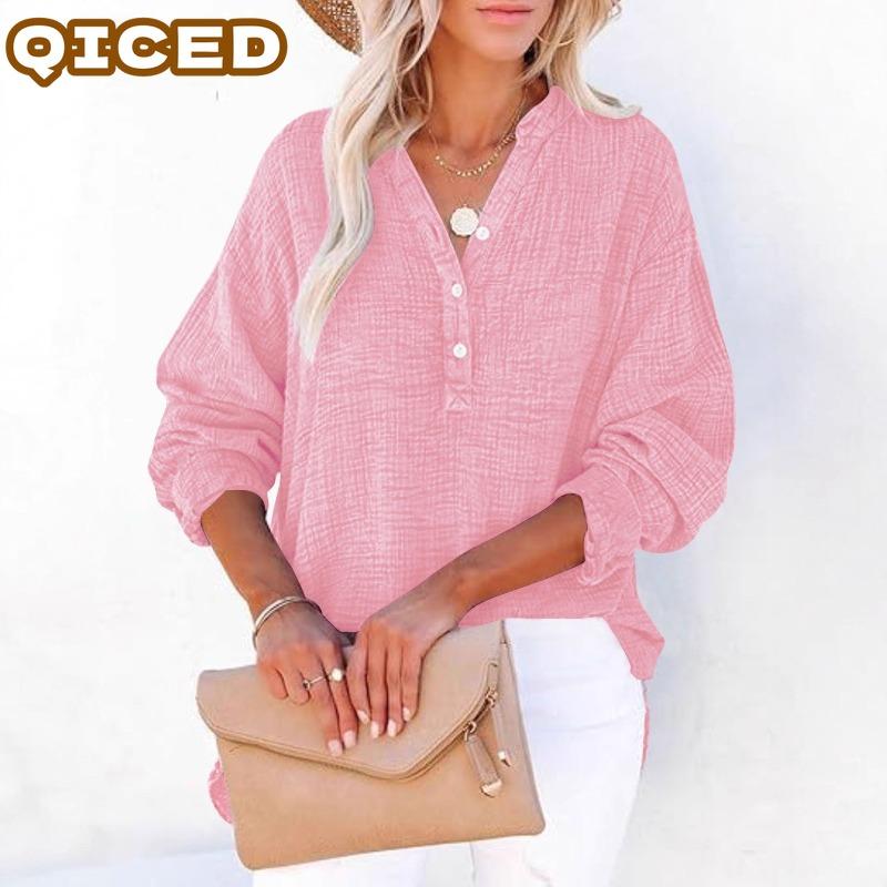 QICED Women's Fashion Casual Long Sleeve POLO Neck Blouses & Shirts Unique design