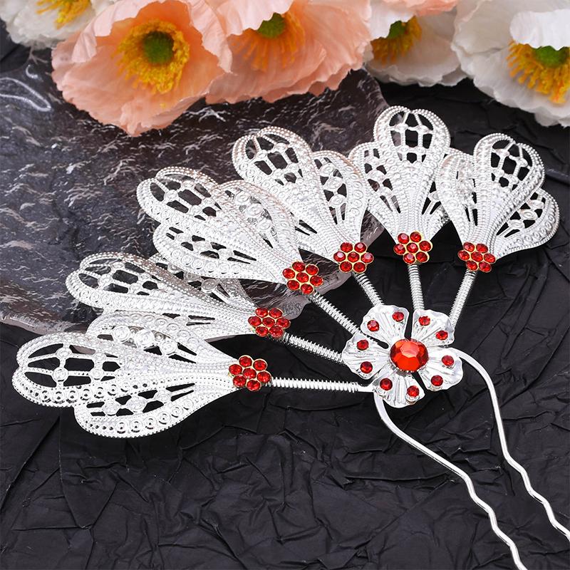 1PC Elegant Performance Flower Soft Gloss Alloy Hairpin Ethnic Style Hairpin