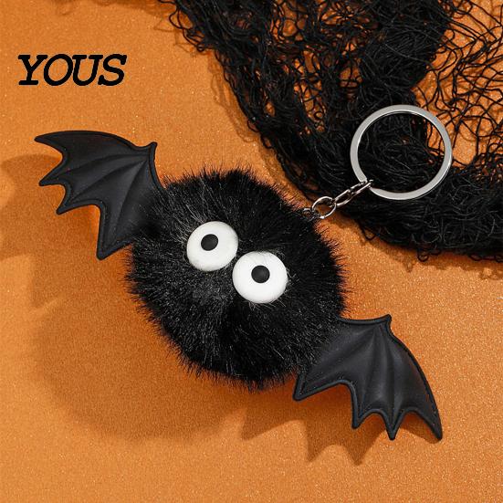 Funny Bag Decoration Halloween Bat Plush Keychain, Cute Devil Furry Pendant for Stylish Animal Print Keys, Vintage Silver Alloy Key Ring, Spooky Party