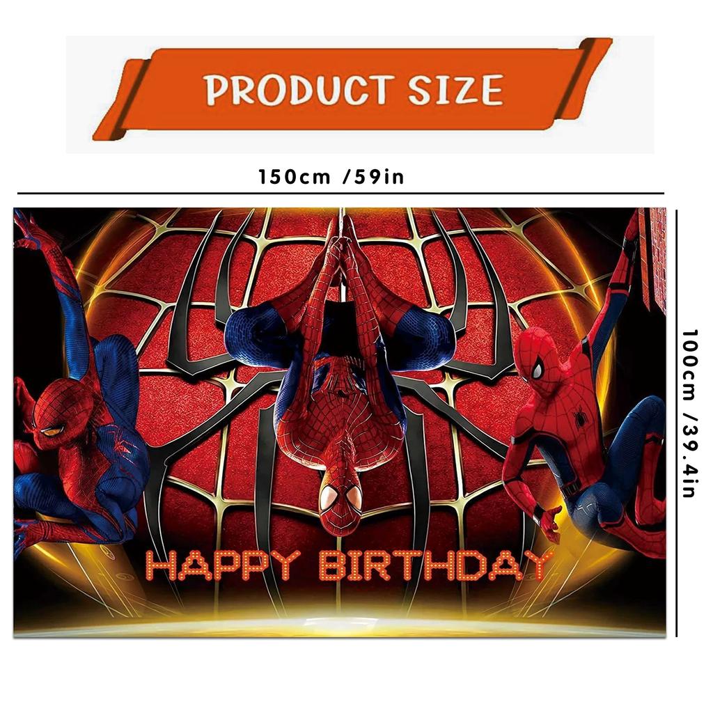 Spider Birthday Backdrop, Red Spider Web Spider Happy Birthday Banner,Spider Theme Photo Booth Background for Birthday P