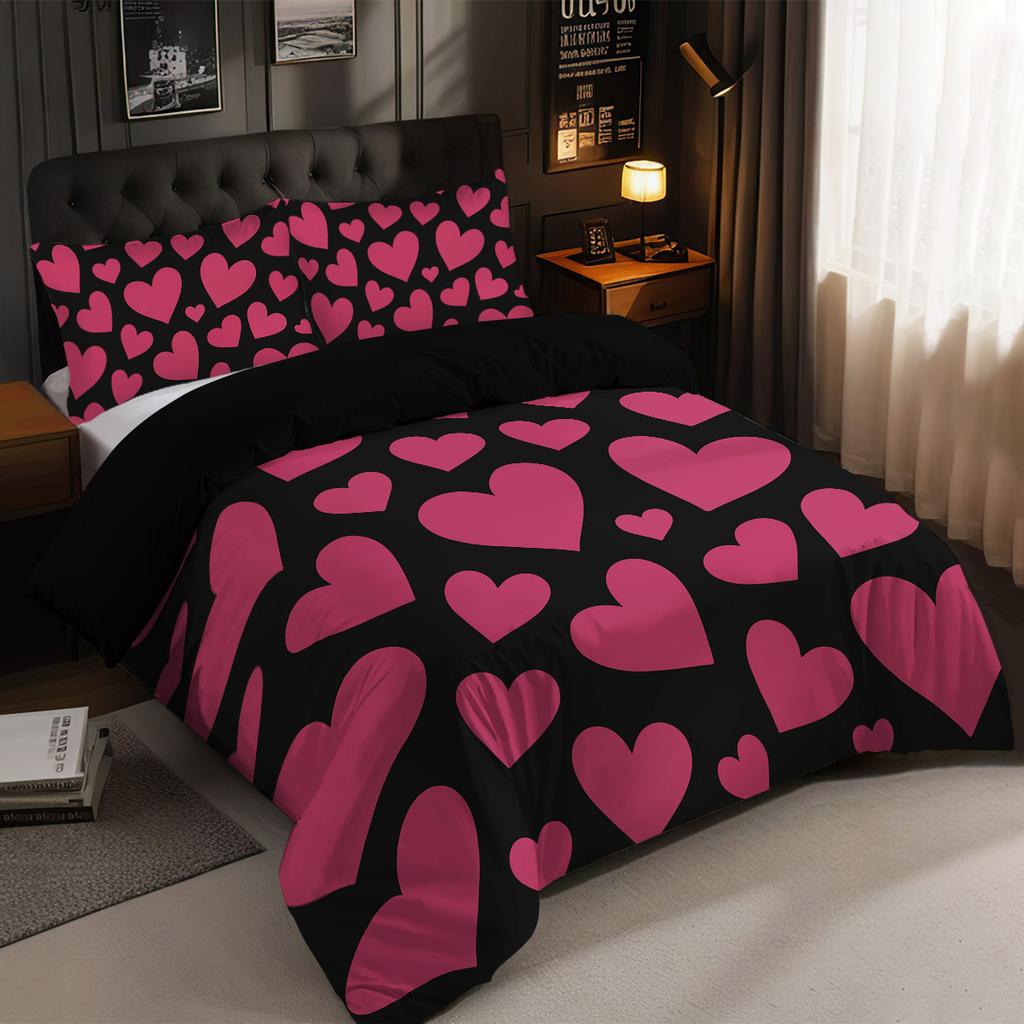Bed Three-Piece Love Printing Quilt Cover Skin-Friendly Abrasive Pillowcase Quilt Cover 3-Piece Home Textile Products