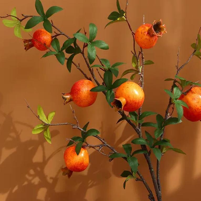 Chinese-Style Persimmon and Pomegranate Flower Arrangement for Living Room or Dining Table