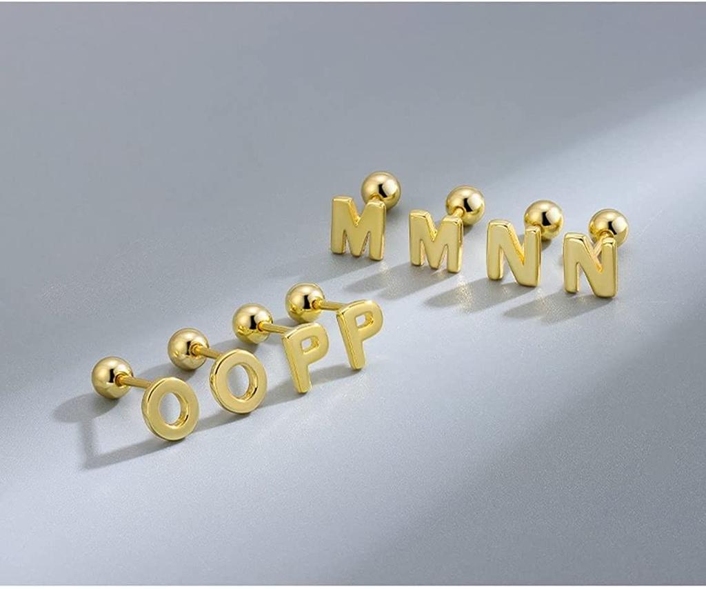 Rockyu Earrings for Pure Silver 1 Pair Alphabet 925 Women, Popular, Hypoallergenic, Initial, Earrings, Earrings, Silver, Simple, Screw-on (A,Silver)