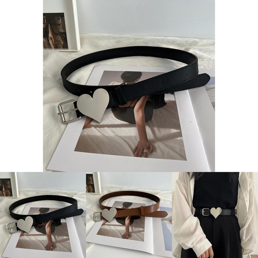 Black Elegant And Camel Pu Leather Heart Belt For Women Trendy Waist Accessory