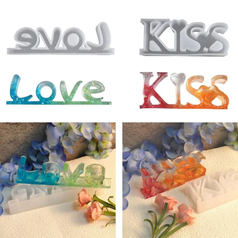 Letters Resin Mold DIY Crafts Epoxy Casting Molds Kiss Love Silicone Mould Home Decorations Handmade Valentines Day Gift