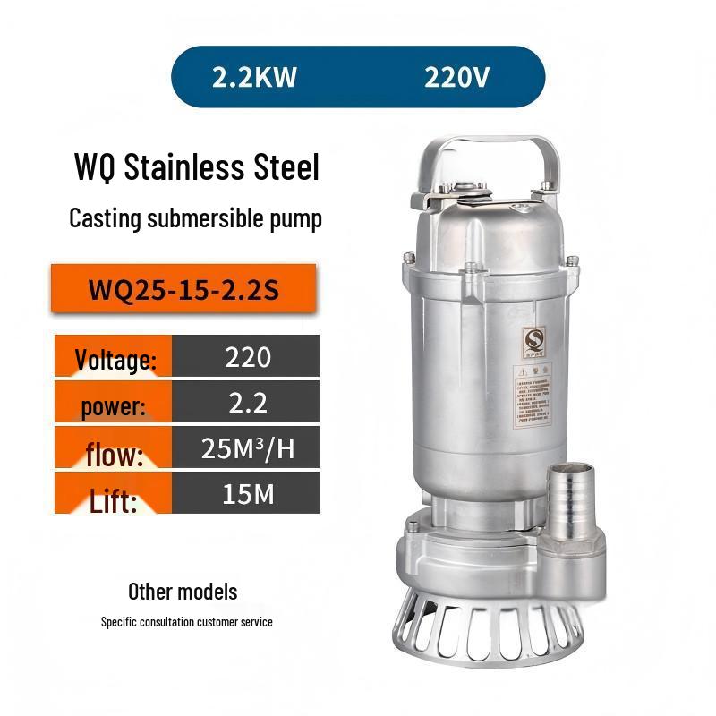 Stainless Steel Submersible Centrifugal Pump, High Head, Acid & Alkali Resistant, Threaded, WQ304/316/316L