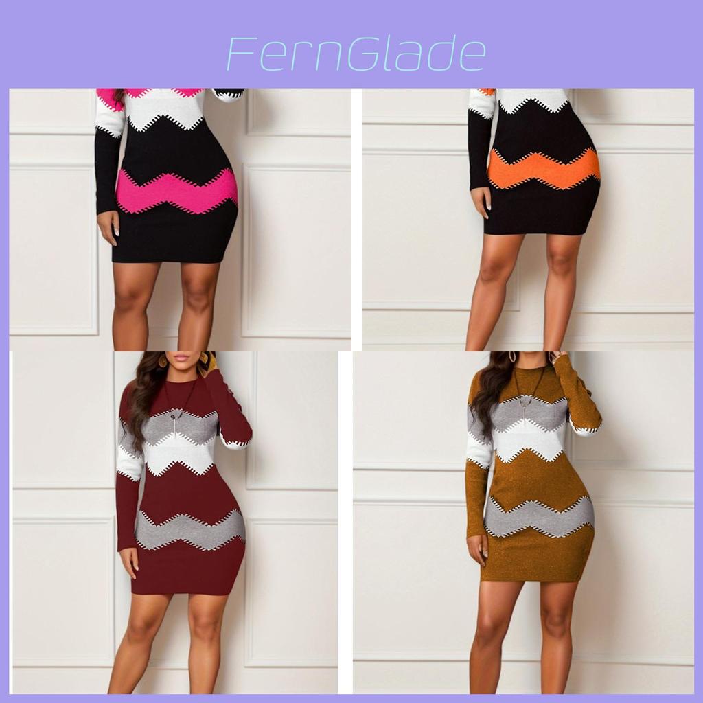 English Style Knit Dress With Floral Print For Office Casual Womens Fashion