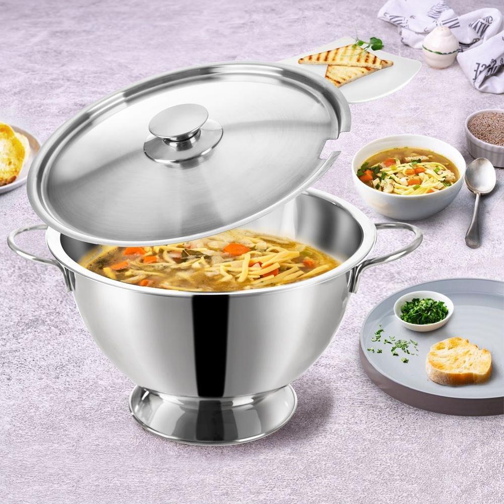 Zuppiera in Acciaio Inossidabile con Coperchio con Slot per Mestolo 4.5L
