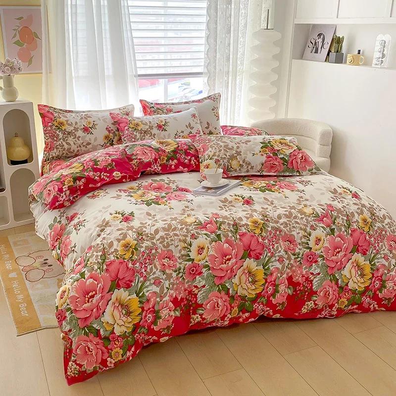 Comforter Romantic Peony Floral Reversible Shabby Flower Comforter With 2 Vintage Farmhouse Bedding Set