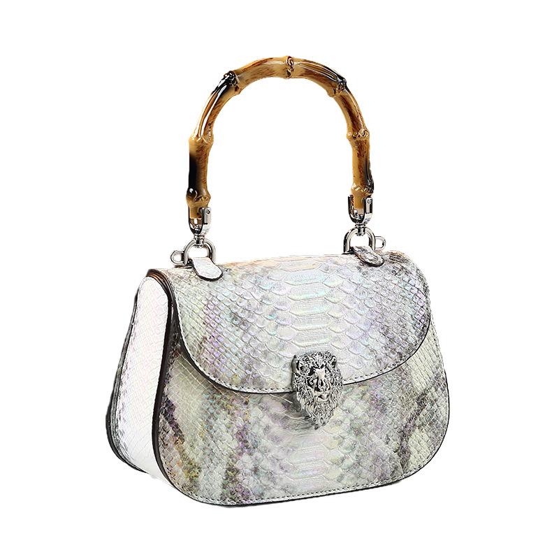 Advanced Snake Patterned Leather Hand-held Bamboo Bag for Women, Fashionable and Versatile, Personalized Single Shoulder Crossbody Small Bag