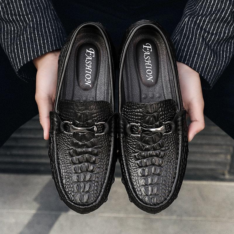 2024 Men Leather Summer Alligator Texture Slip-On Casual Shoes Male Sneakers loafer Mens Coffee Men Loafers Flats Driving Shoes