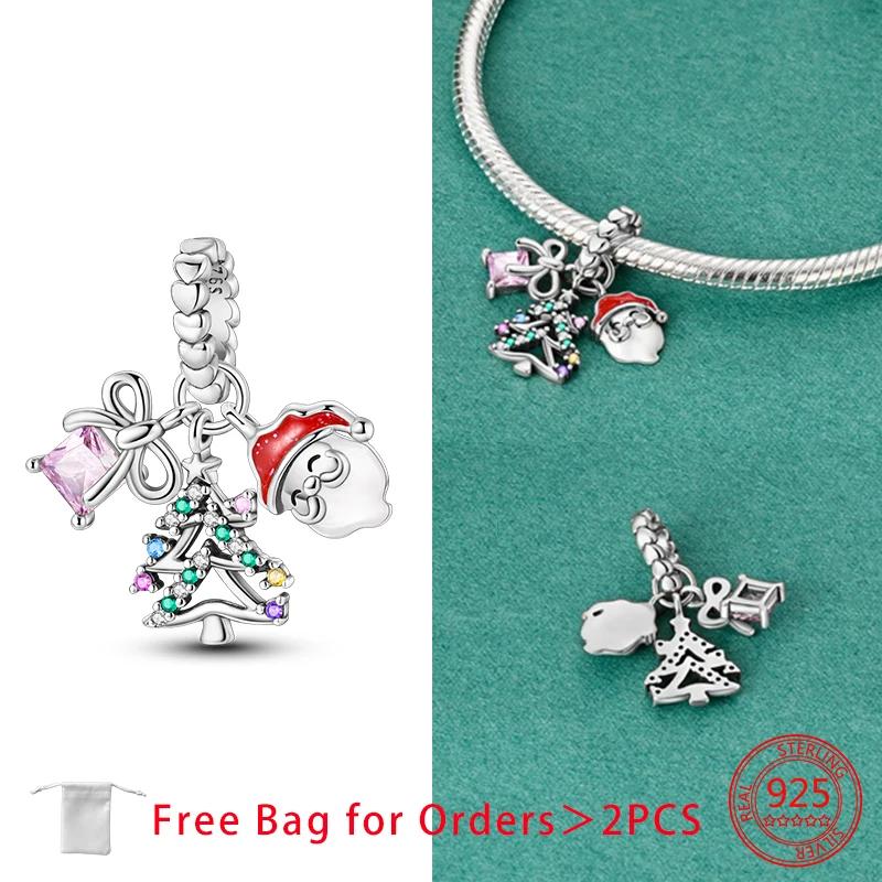 Santa Claus Christmas Tree Sleigh Gingerbread Man Beads Copper Charms Pendant Fit Women Diy Original Bracelet Jewelry Gift