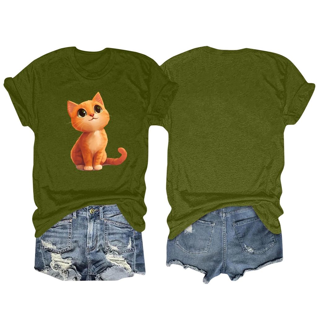 Damenmode Bedrucktes Rundhals-Kurzarm-T-Shirt Pullover-Oberteil