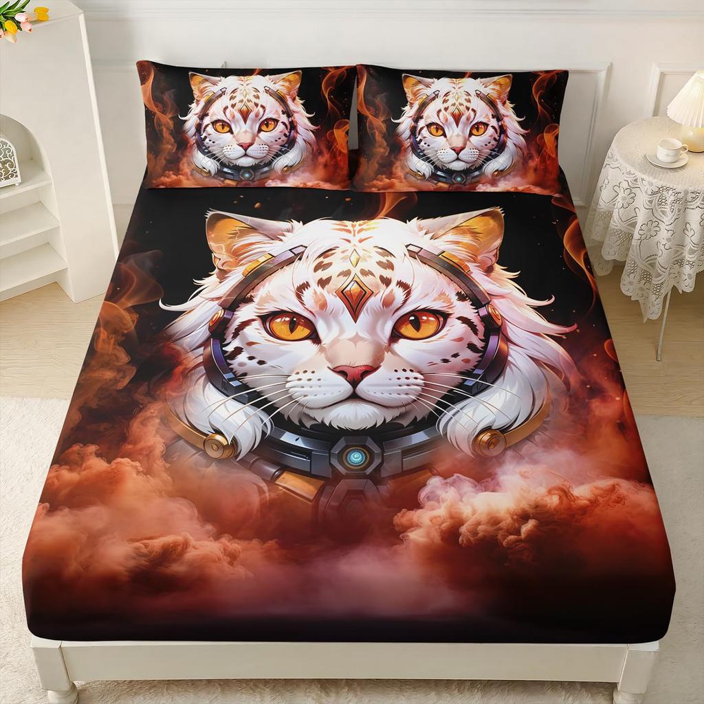 Striped Black Cat Pattern Bed Hat Three-Piece Digital Printing Bedding Bed Hat Three-Piece Set Children And Adults
