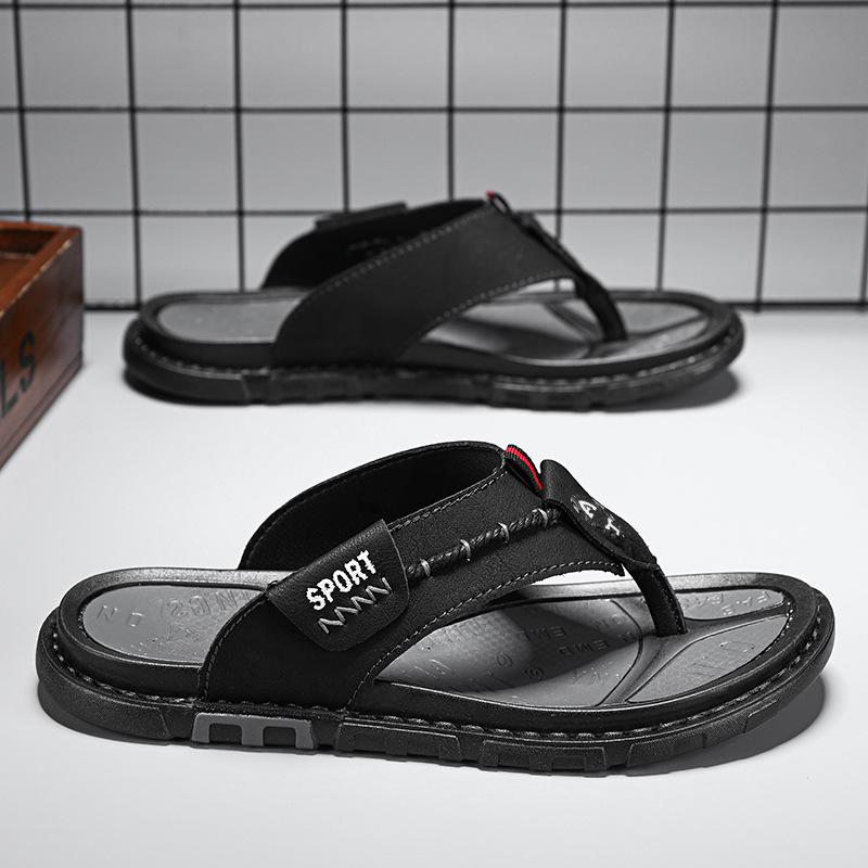 2025 summer set of toe flip-flops fashionable and versatile large size outdoor beach shoes breathable and quick-drying casual men's shoes non-slip